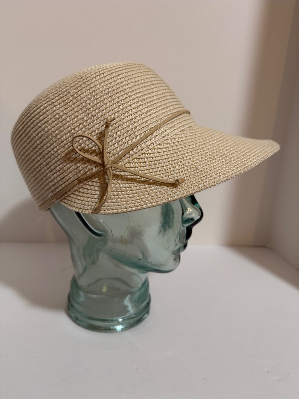 Nine West Women's Beige Straw Visor Cap with Decorative Bow Framer Hat